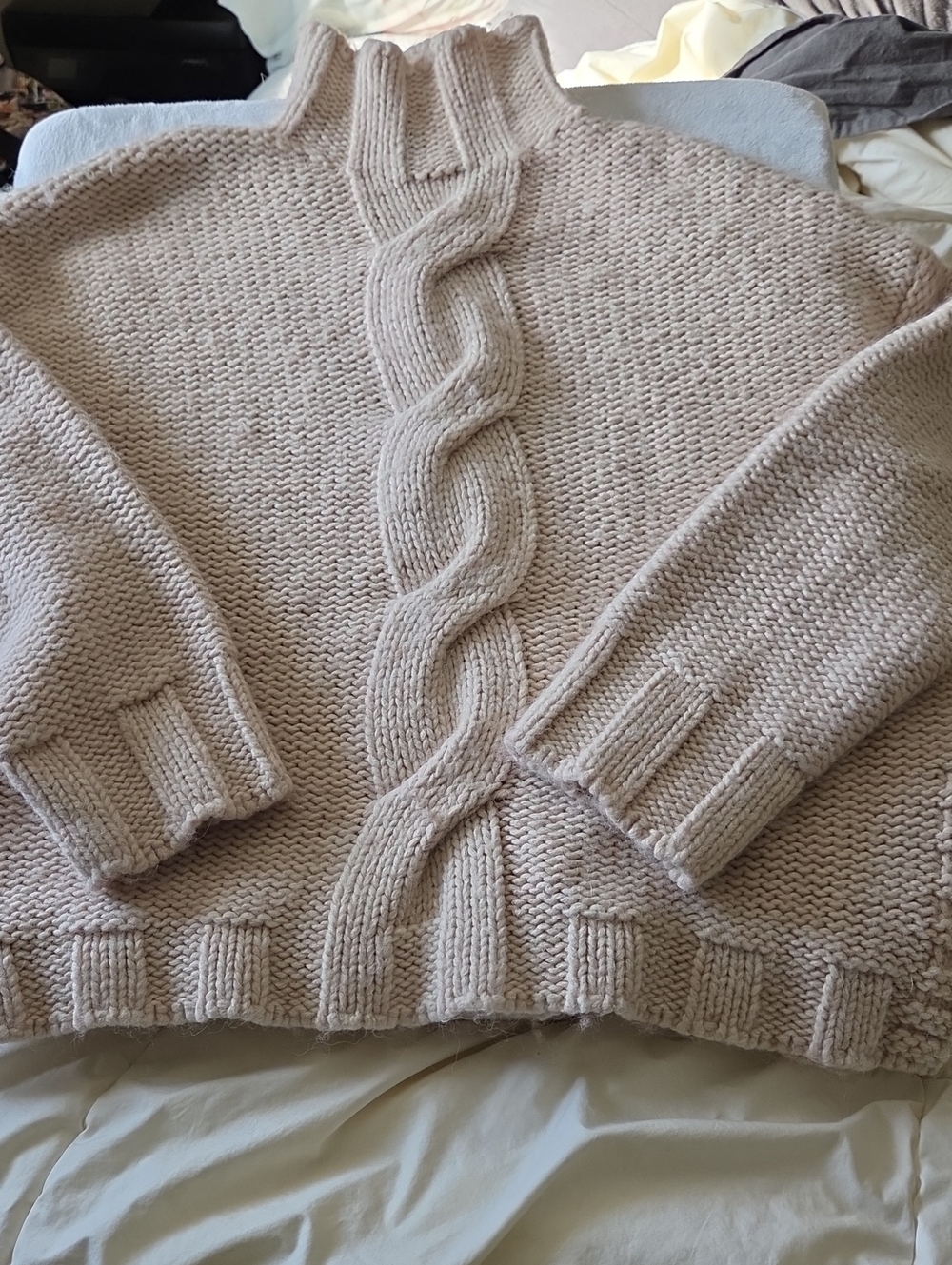 Zara Cream Chunky Cable Knit Turtleneck Sweater PTP 25 INCH X 25 LONG
